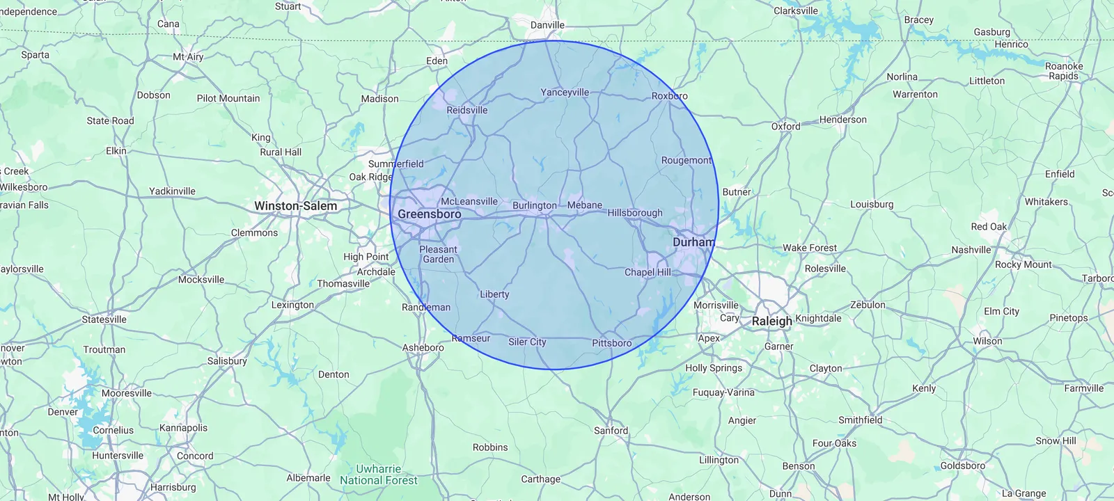 Map of our Central North Carolina service area